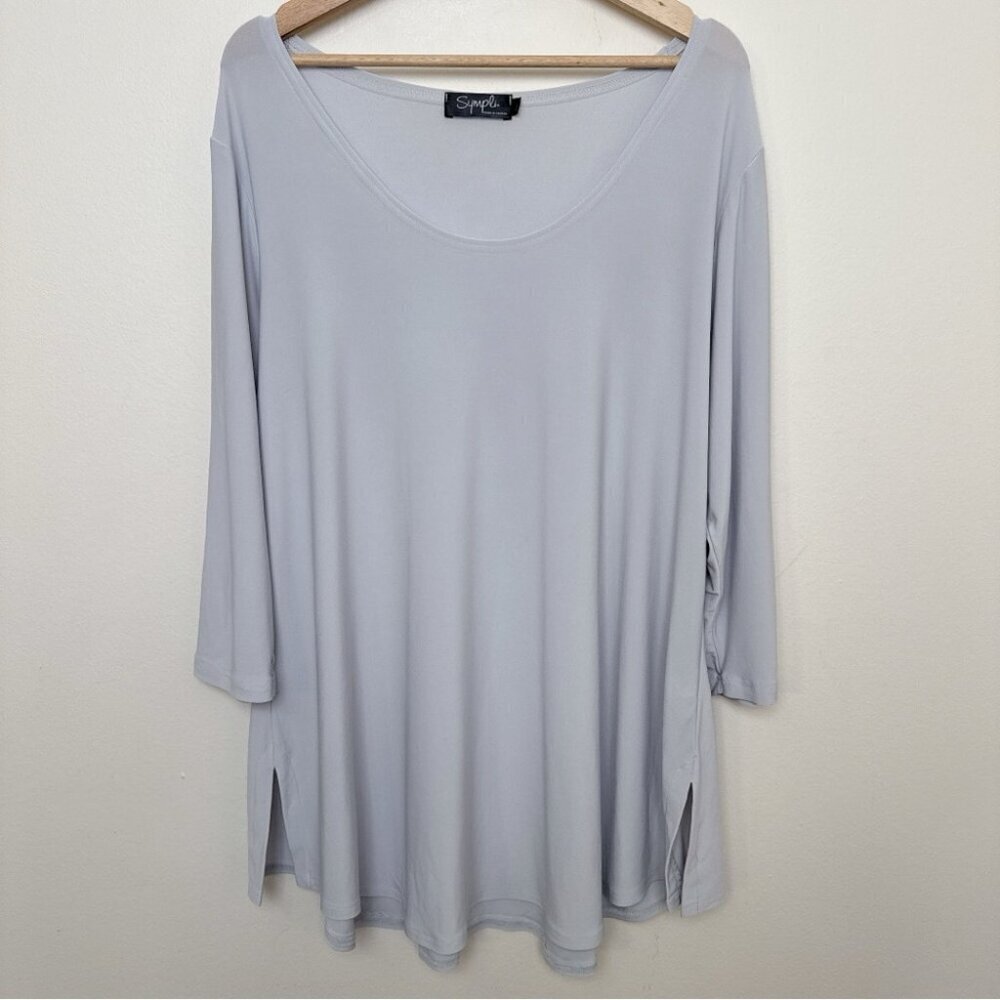 Sympli Womens 1G Silver Three Quarter Sleeve Scoop Neck Tunic Stretch Jersey